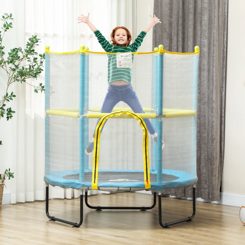 Qaba 4.6FT Trampoline for Kids with Safety Enclosure Net, for 3-6 Years Old, Gifts for Boys & Girls, Light Blue