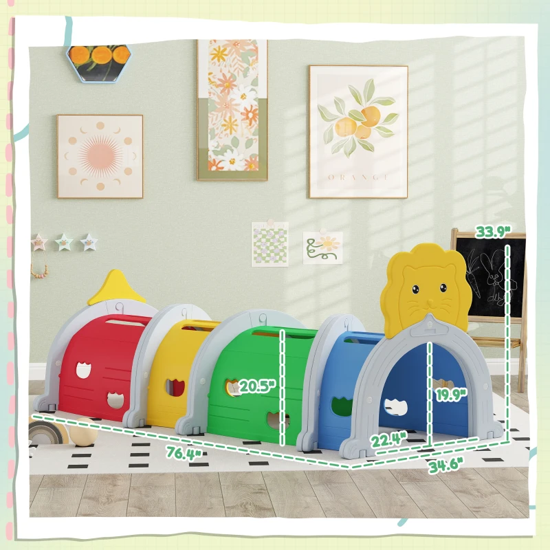 Qaba Kids Play Tunnel for Children 3-6 Years to Crawl and Climb, Lion Design