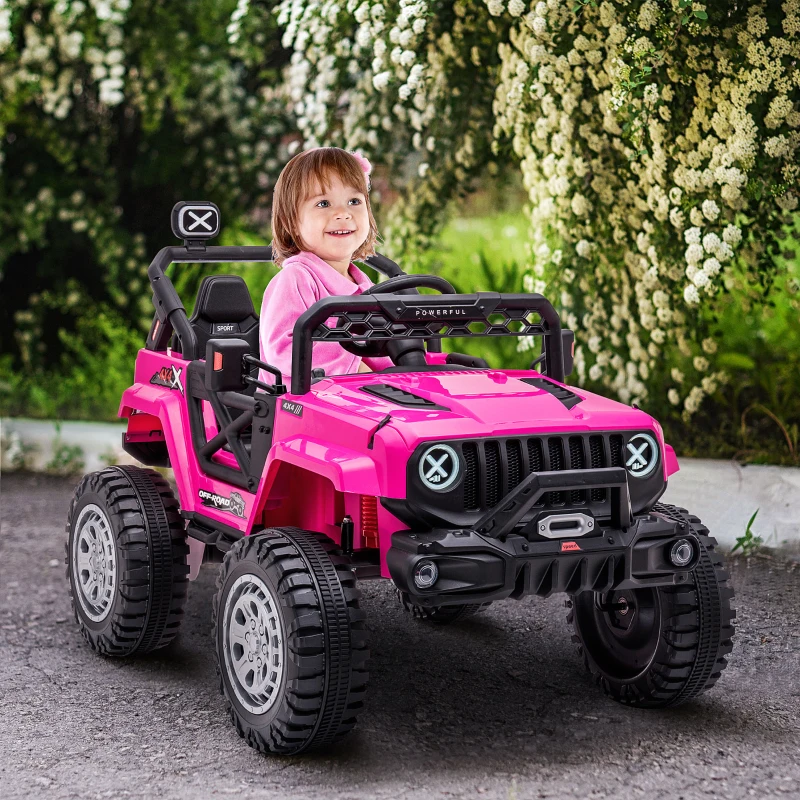 Aosom 12V Kids Ride on Car with Remote Control, Battery-Operated Ride on Toy with Spring Suspension, Led Lights, Music, Horn, 3 Speeds, USB, MP3, Pink