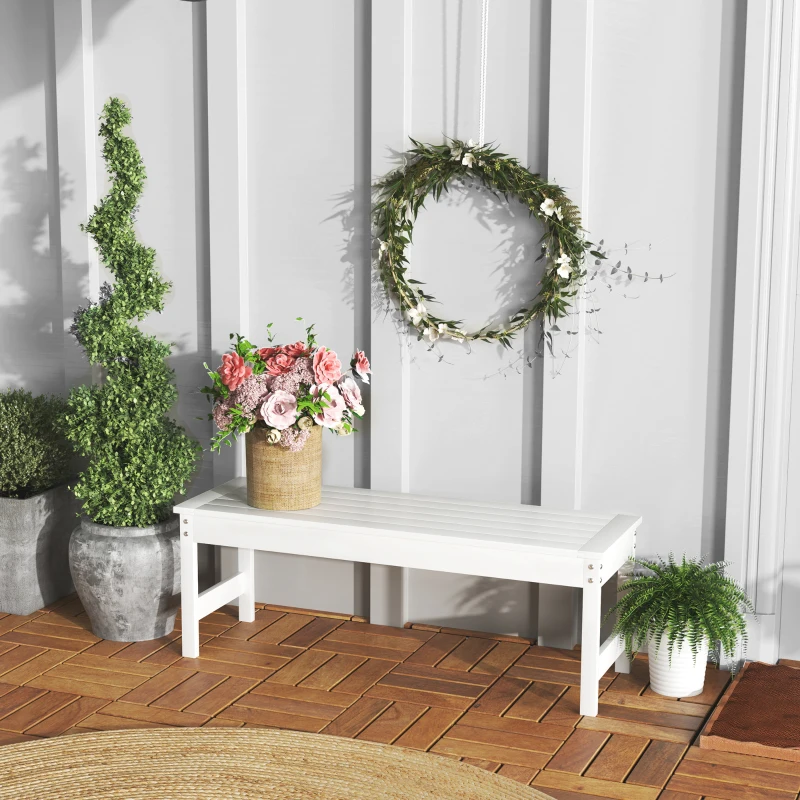 Outsunny 47" Outdoor Bench Seat, HDPE All-Weather Garden Bench, Backless Slatted Patio Bench for Yard, Porch, Park, White