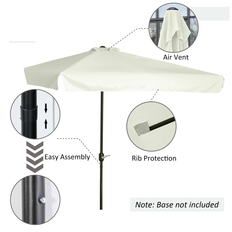 Outsunny 7.5ft Half Umbrella Semi Patio Parasol with Crank Handle, Top Vent for Garden, Balcony- NO BASE INCLUDED, Cream