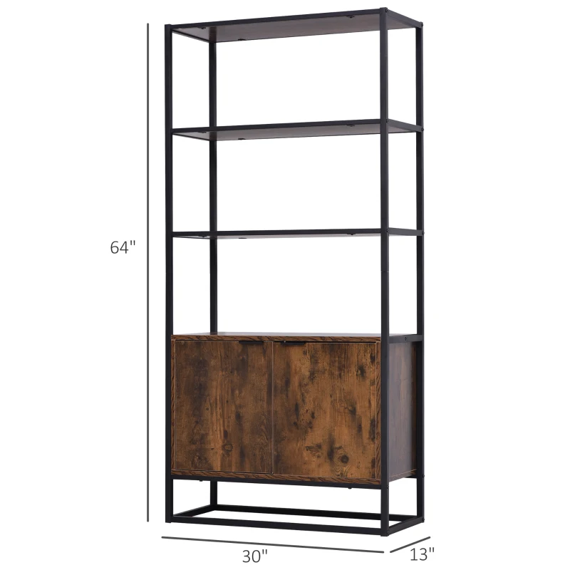 HOMCOM Bookcase with Cabinet, 3-Tiers Bookshelf for Storage, Tall Organizer Multifunctional Rack for Living Room Home Office, Brown