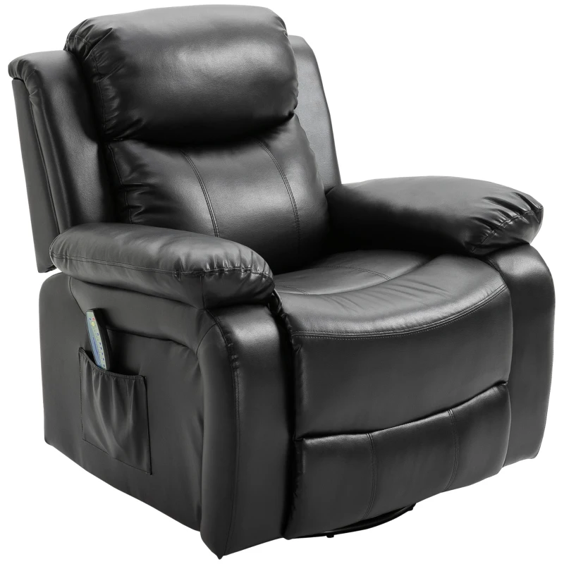 HOMCOM PU Leather Massage Recliner Chair, Swivel Rocker Sofa with Remote Control, Footrest, Padded Seat, Manual Reclining Chair for Living Room, Bedroom, Black
