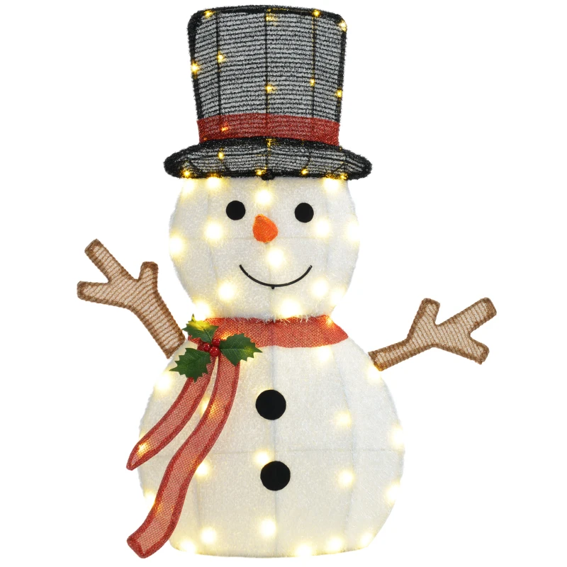 Outsunny Light Up Snowman Yard Decoration, Lighted Snowman Christmas Decoration for Indoor and Outdoor, White