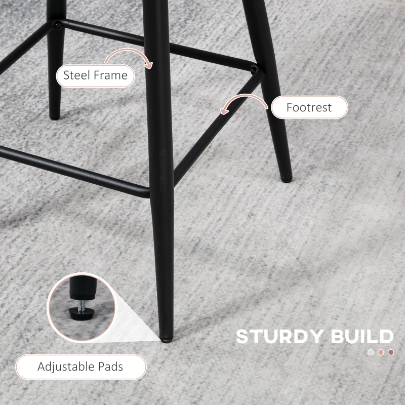 HOMCOM Faux Cashmere Bar Stools Set of 2 Counter Height Bar Stools with Back for Home Kitchen, 20.5"x19.7"x36.6", Pink