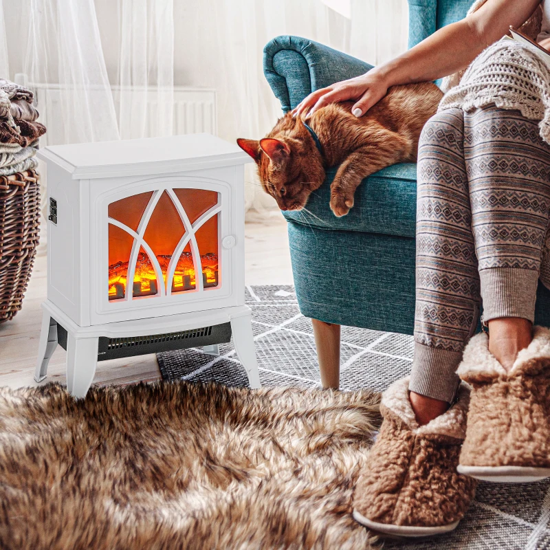 HOMCOM Electric Fireplace Heater, Freestanding Fireplace Stove with Realistic Flames Overheating Protection 750W/1500W, White