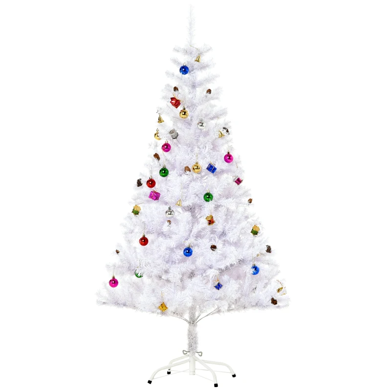 HOMCOM 4.9ft Artificial Christmas Tree Xmas Holidays Decor with Ornament White