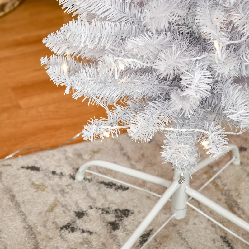 HOMCOM 6ft Tall Prelit Pencil Artificial Christmas Tree, Holiday Décor with 395 Realistic Branches, 100 LED Lights, Foldable Metal Base, White