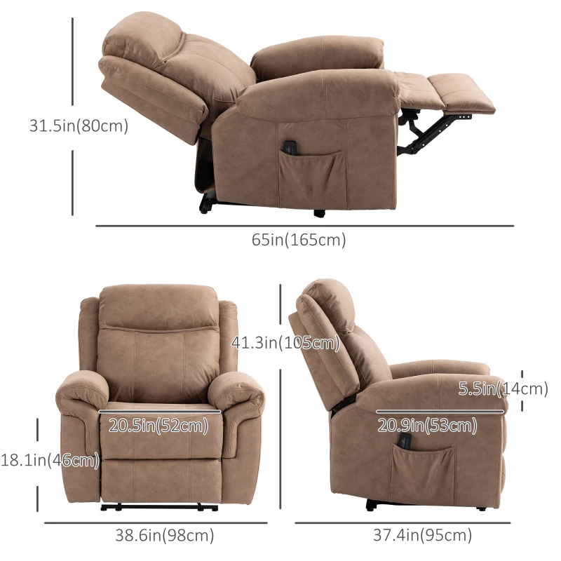 HOMCOM Manual Recliner Chair with Vibration Massage, Side Pockets, Microfibre Reclining Chair for Living Room, Brown