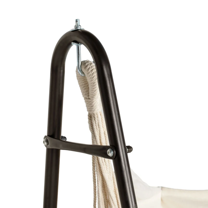 Outsunny Hammock Chair with U Shape Stand, Hammock Swing Chair with A Side Pocket, Brown & Cream White