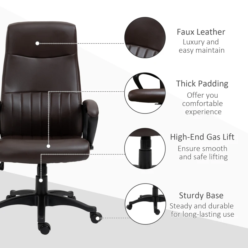Vinsetto High Back Office Chair Swivel Executive PVC Leather Ergonomic Chair, Adjustable Height, Brown