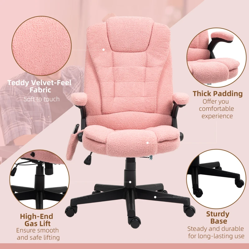 Vinsetto 6 Point Executive Office Chair with Heat, Velvet High Back Vibrating Massage Office Chair, Pink