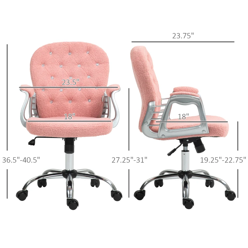Vinsetto Button Tufted Desk Chair, Home Office Chair with Padded Armrests, Adjustable Height and Swivel Wheels, Pink