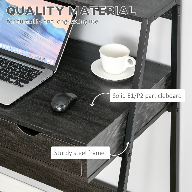 HOMCOM Home Office desk, Computer Desk for Small Spaces, Study Table with Drawer and Storage Shelves, Charcoal Gray