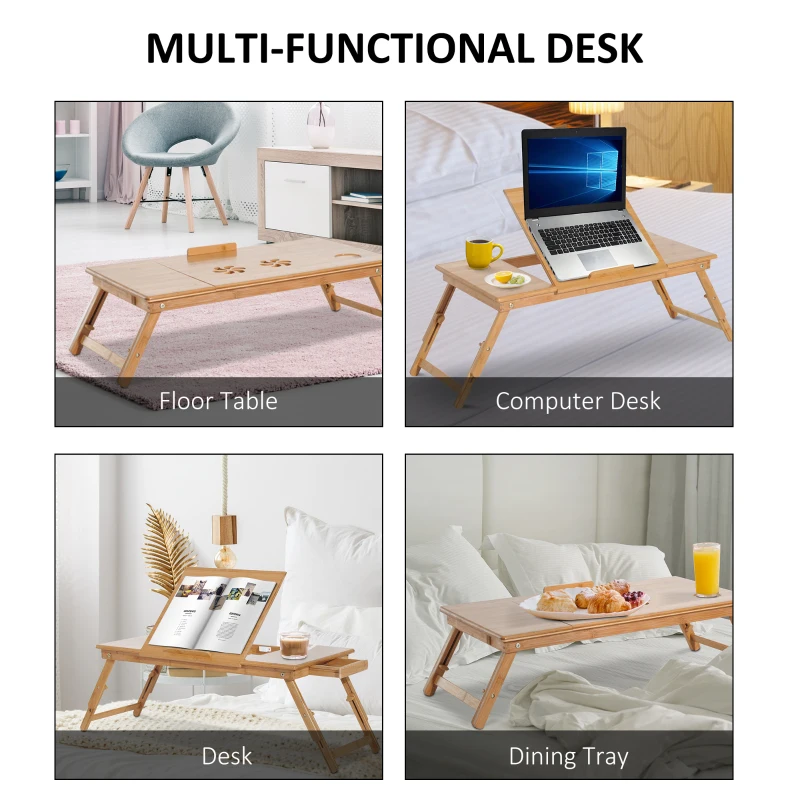 HOMCOM Adjustable Bamboo Laptop Desk Portable Foldable Breakfast Serving Bed Tray with Tilt Top (28.3"L)
