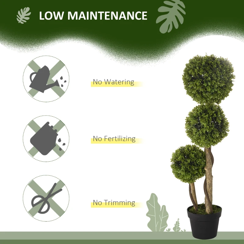 HOMCOM 35.5" Artificial Ball Boxwood Topiary Tree Fake Plant in Pot for Indoor Outdoor Living Room Decoration Light Green
