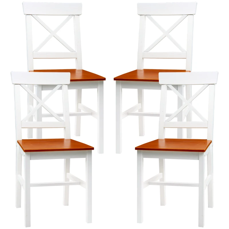 HOMCOM Farmhouse Wooden Dining Chairs Set of 4 with Cross Back, White