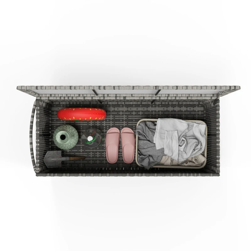 Outsunny 83 Gallon Deck Box, Large Outdoor Storage Chest, PE Wicker Trunk for Outside on Wheels for Garden Tools, Pool Supplies & Patio Furniture Cushions, Gray