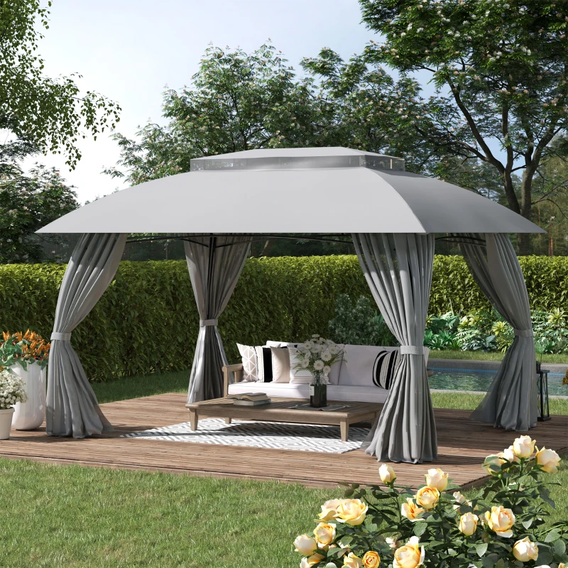 Outsunny 10' x 13' Outdoor Gazebo Patio Gazebo Canopy, Double Vented Roof, Steel Frame, Curtain Sidewalls, Sun Shade Shelter for Garden, Lawn, Backyard, Deck, Gray