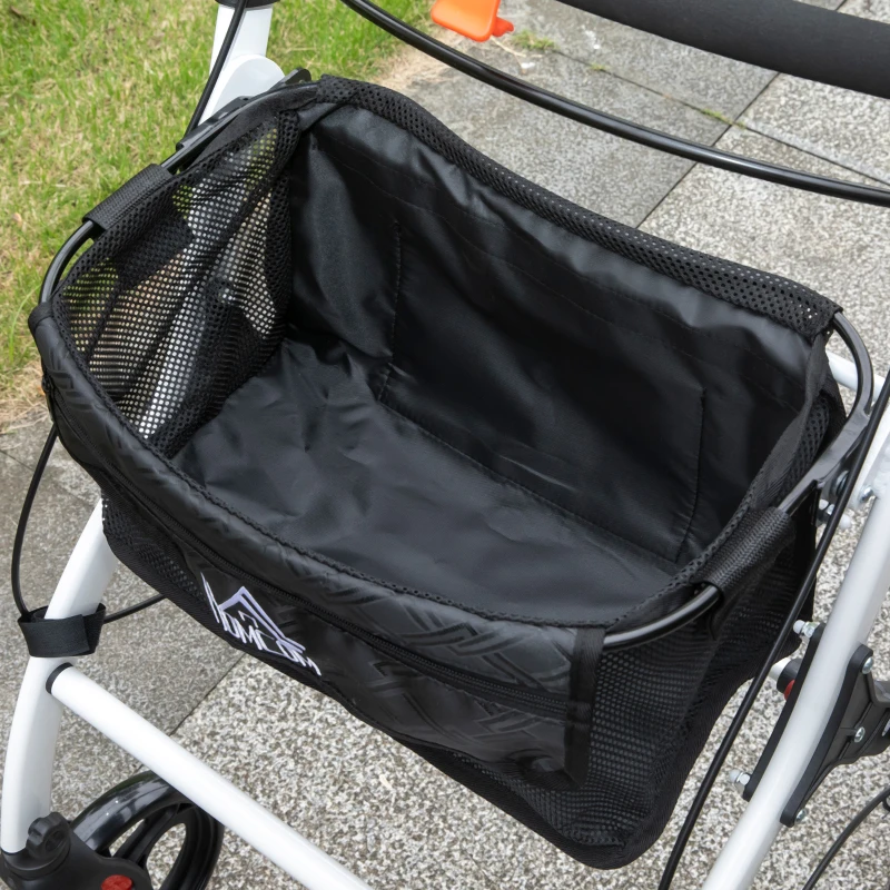 HOMCOM Upright Walker Rollator, Rolling Walker with Storage Bag, Tray, Dual Brakes, Adjustable Height, for Seniors, White