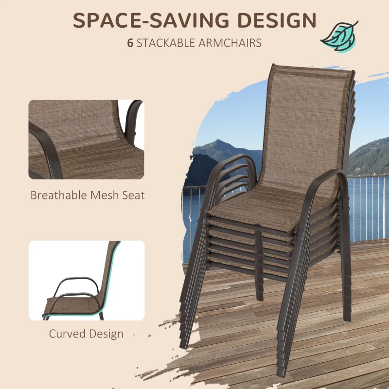 Outsunny 8 Pieces Patio Furniture Set with 9Ft Patio Umbrella, Outdoor Dining Table and Chairs, Light Mixed Brown