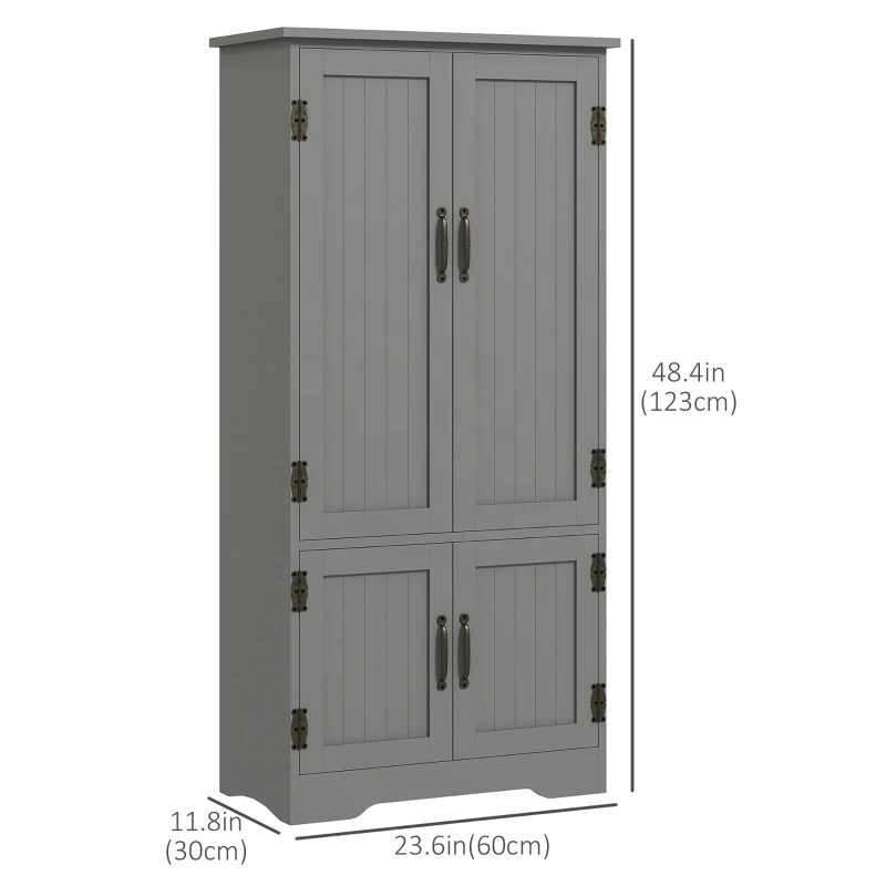 HOMCOM 4-Door Storage Cabinet Multi-Storey Large Space Pantry with Adjustable Shelves Grey
