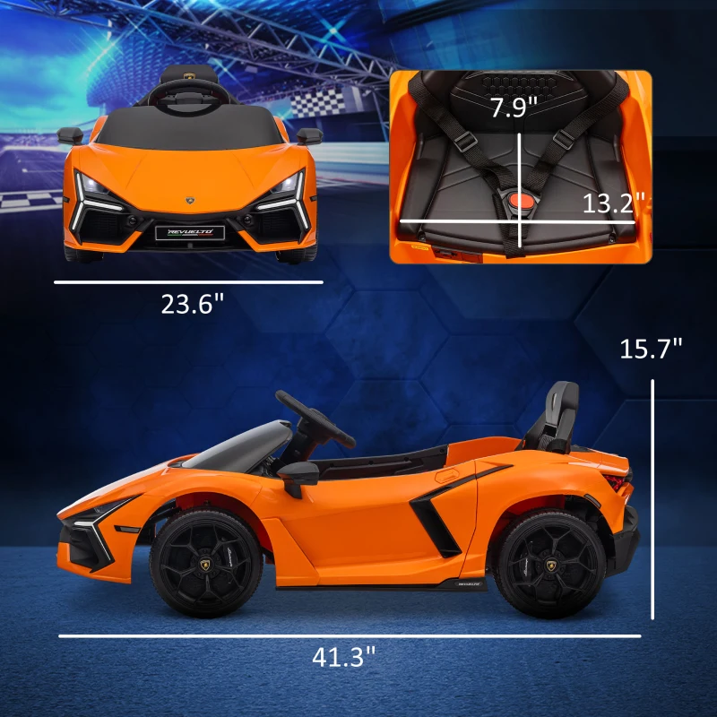 Qaba Lamborghini Revuelto Licensed 12V Kids Ride on Car Electric Car w/ Hydraulic Doors, Remote, Transport Wheels, Orange