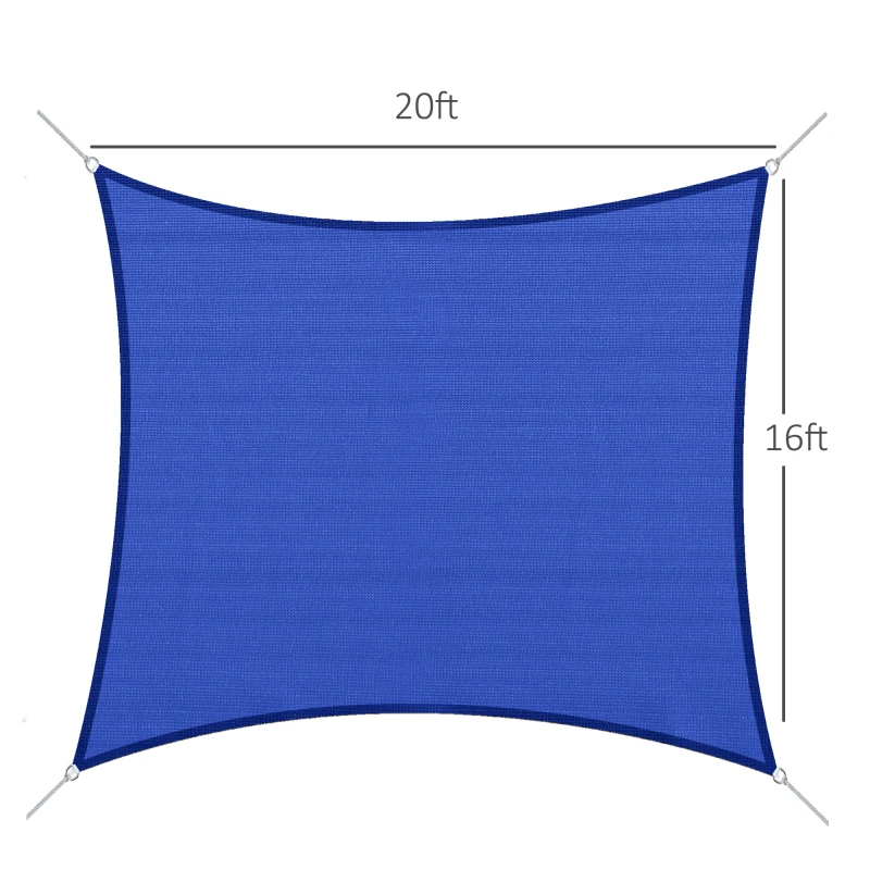 Outsunny 16' x 20' Sun Shade Sail Canopy Outdoor Shade Sail Cloth for Patio Deck Yard with D-Rings and Rope Included, Blue
