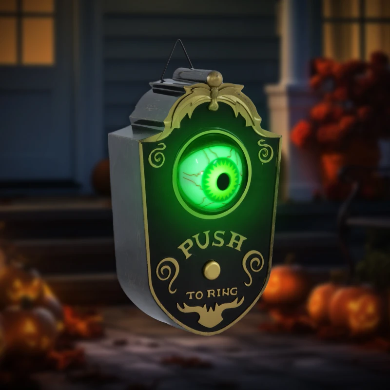 HOMCOM Halloween Decoration Animatronic, Doorbell w/ Realistic Light-up Eyeball, Sound and Motion Prop Activated for Party
