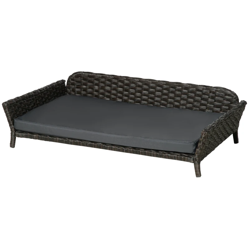PawHut Elevated Rattan Dog Bed with Steel Frame, Handwoven Wicker Pet Bed with Water Resistant Cushion, Dog Bed Outdoor for Large Medium Dog, Charcoal Gray