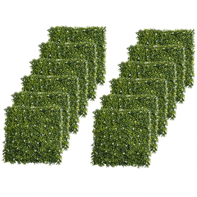 Outsunny 12PCs Grass Wall Panels, 20" x 20" Artificial Grass Wall Decor, Greenery Backdrop Panels Wall for Outdoor, Indoor, Garden, Fence, Backyard, Green and White
