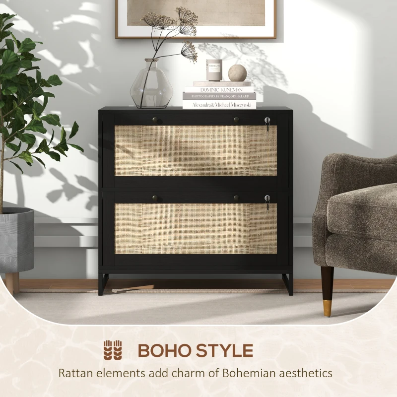 Vinsetto Lockable Filing Cabinet, Boho 2 Drawer File Cabinet with Adjustable Hanging Bar for Letter, A4 and Legal Size, Black