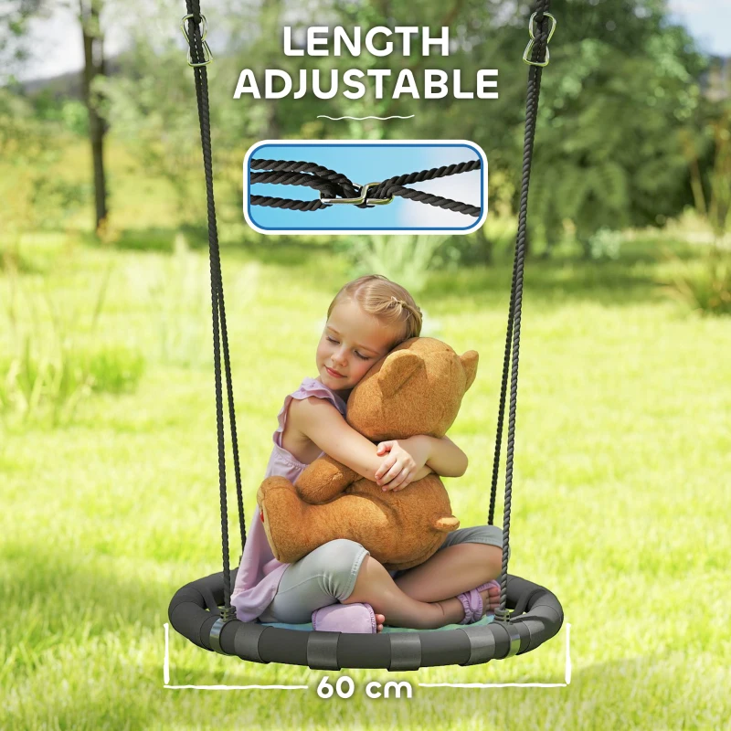 Qaba 24 inch Saucer Tree Swing Set for Kids with Adjustable Hanging Ropes for Outdoor, Backyard, Blue