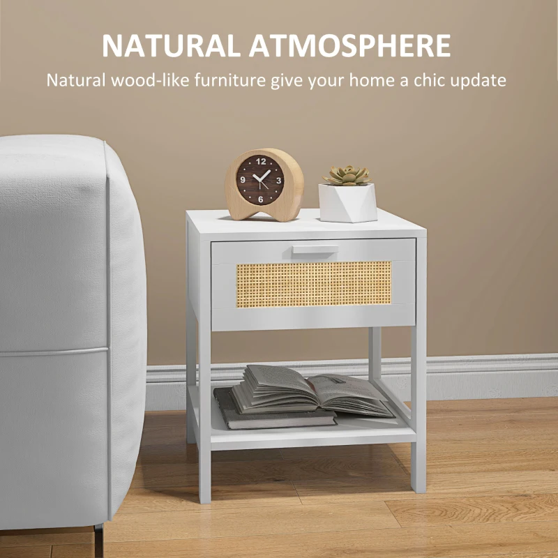 HOMCOM Modern Bedside Table, Accent Nightstand with Drawer and Open Shelf, Bed End Table for Bedroom, Living Room, White