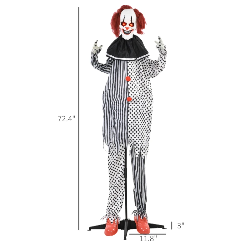 HOMCOM 6' Clown Animatronic, Red Haired Life Size Outdoor Halloween Decoration with Motion Activated Sound & Light Up Eyes