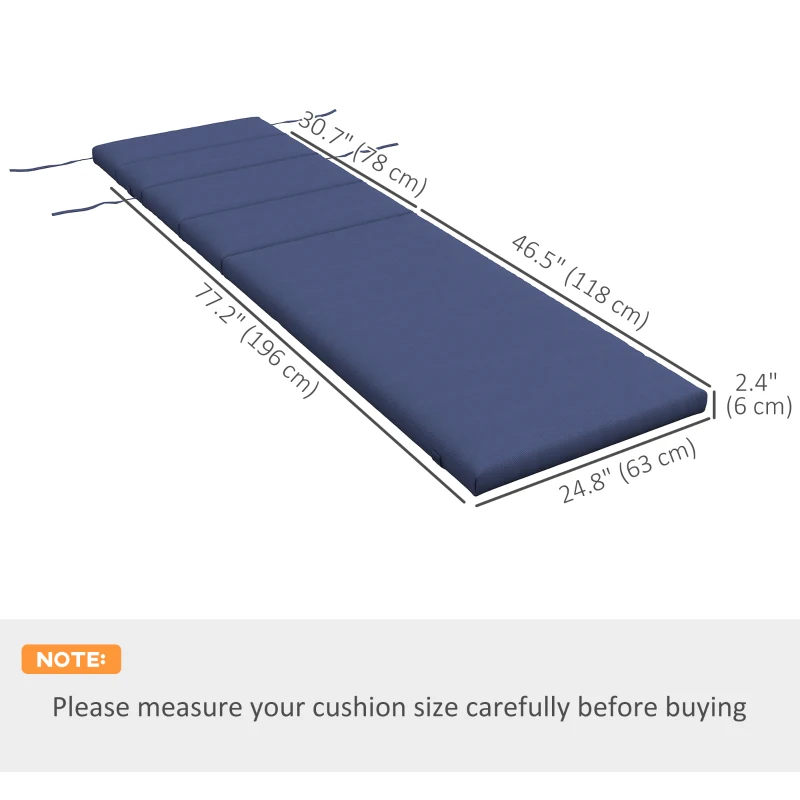 Outsunny Patio Chaise Lounge Chair Cushion Replacement Sun Lounger Pads with Headrest and Ties, Dark Blue