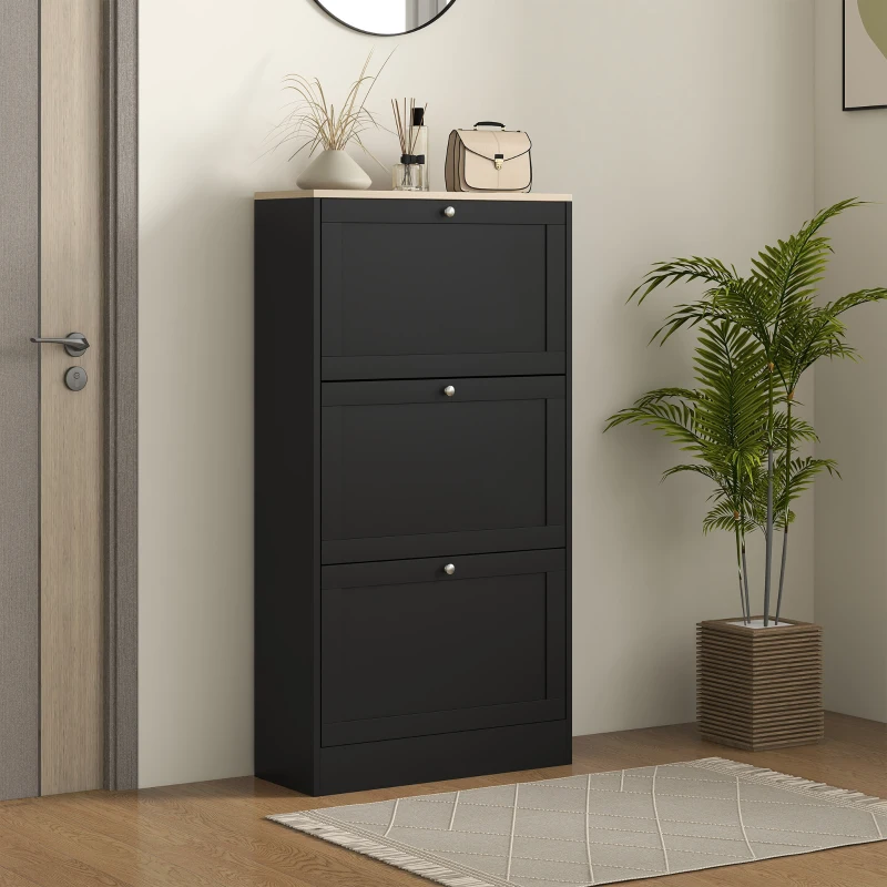 HOMCOM Modern Shoe Storage Cabinet with 3 Flip Drawers and Adjustable Shelves for 12-18 Pairs of Shoes, Black