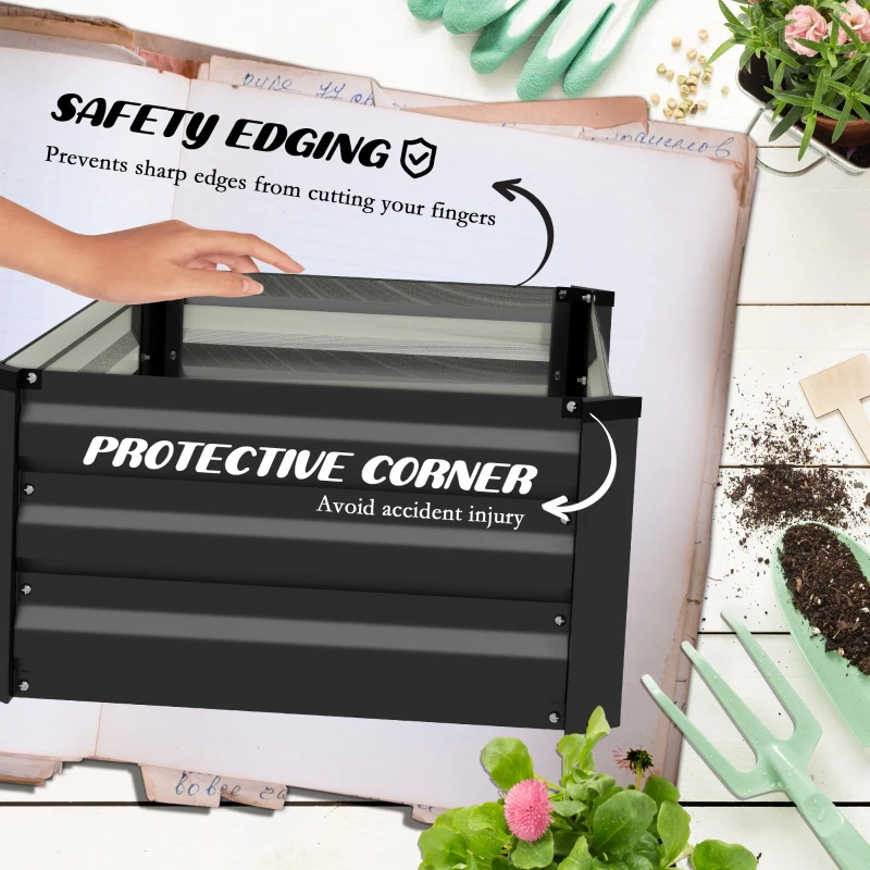 Outsunny Set of 2 Galvanized Raised Beds for Garden, Outdoor Planter Box for Flowers, Herbs and Vegetables, Grey