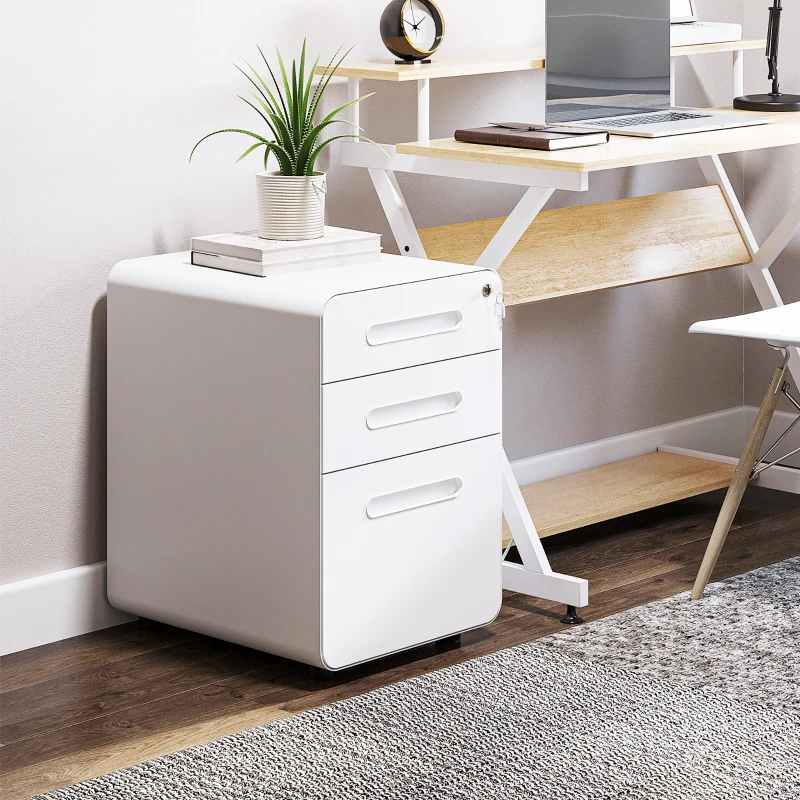 Vinsetto Lockable File Cabinet, Steel Filing Cabinet on Wheels for Legal, A4, Letter Size, Home Office