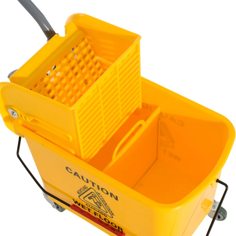 HOMCOM Compact Mop Bucket with Wringer, Mop Bucket on Wheels, 5 Gallon, Separate Dirty and Clean Water, Yellow
