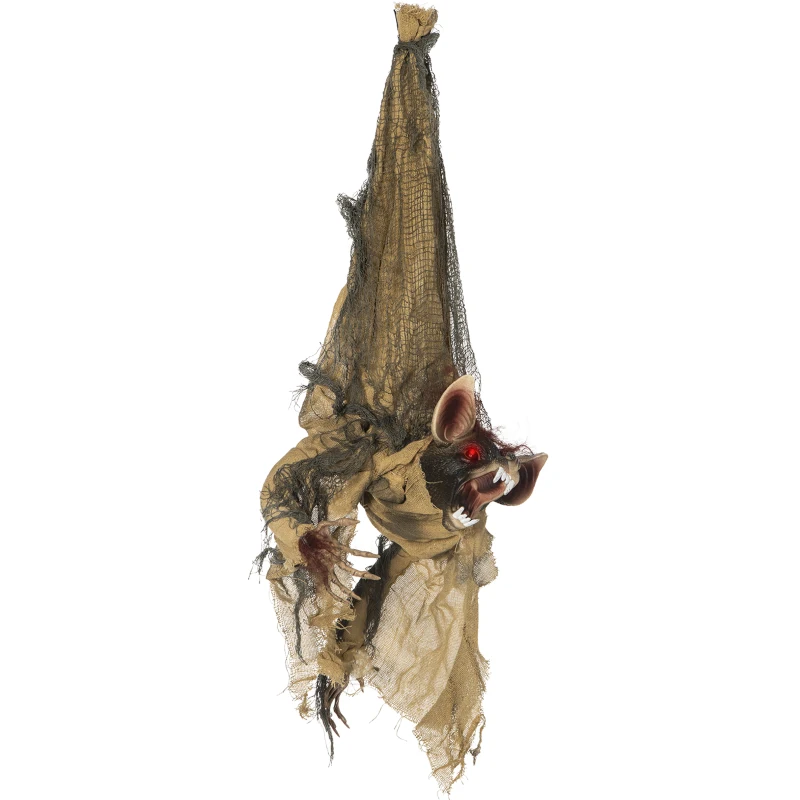 Outsunny 28" Life Size Outdoor Halloween Decorations Hanging Bat Opening Month, Animated Prop with Sound and Motion Activated Light Up Eyes, Sound and Laughter