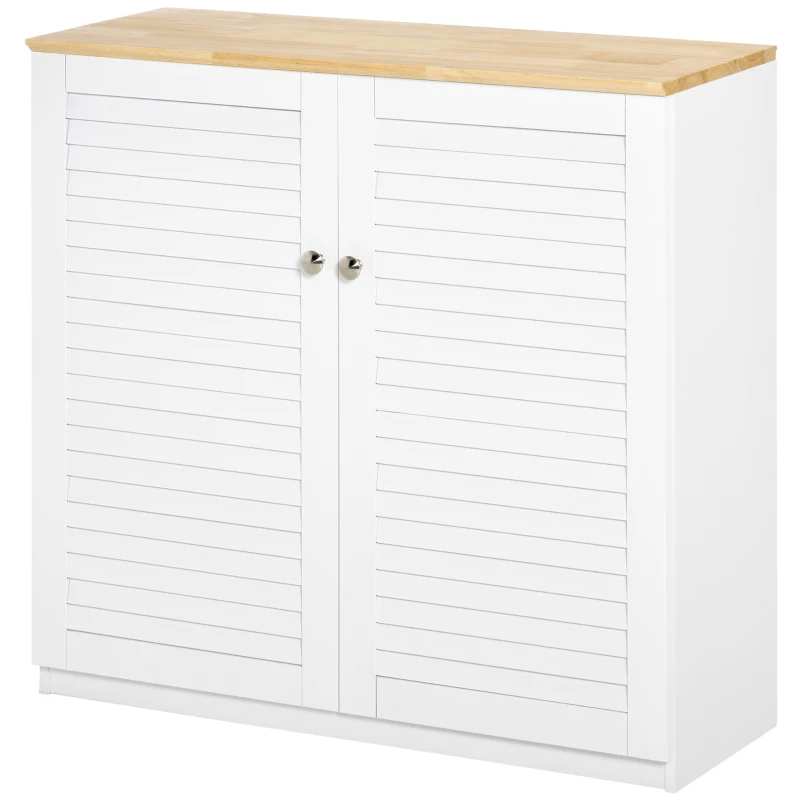 HOMCOM Storage Cabinet Kitchen Sideboard with Louvered Doors, Freestanding Bathroom Cabinet, White