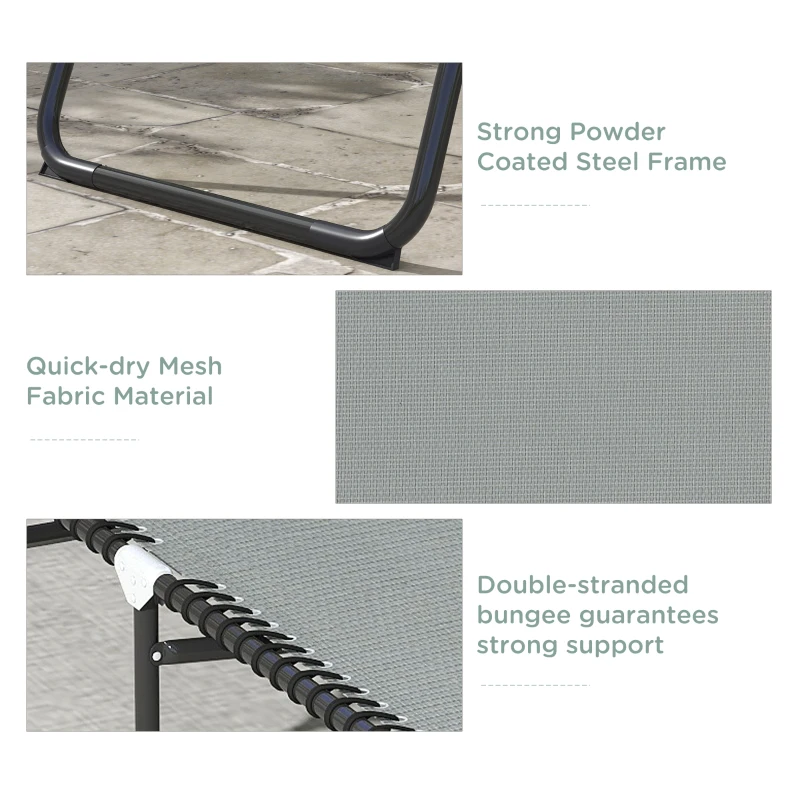 Outsunny Folding Lounge Chair, Adjustable Chaise Lounge with Headrest, Reclining Lounger Cot for Camping, Hiking, Light Grey