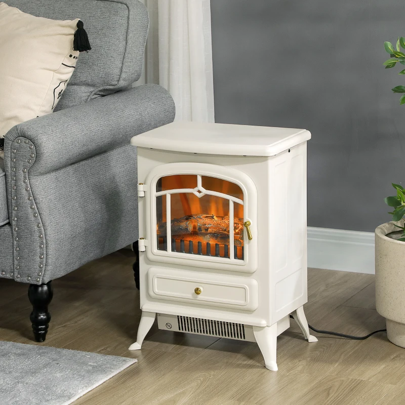 HOMCOM Fireplace Stove, Electric Fireplace Heater with Realistic LED Flames and Logs, 725W/1450W, Beige