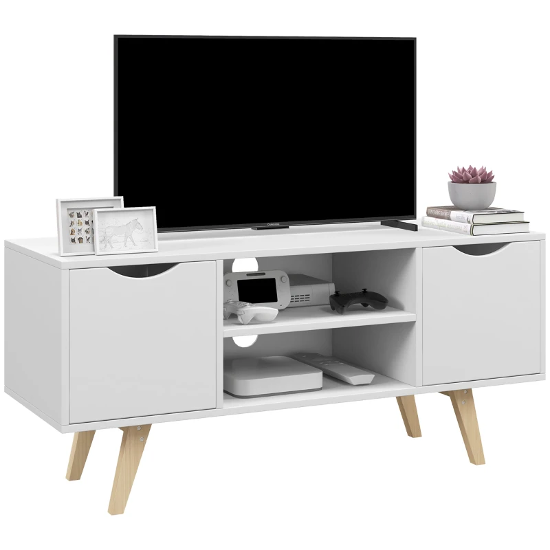 HOMCOM TV Stand with 2 Storage Cabinet Stand for TV's up to 50" for Living Room Office, Storage Entertainment Center, White