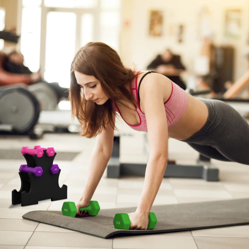 Soozier 2 x 2 lbs., 2 x 3 lbs., 2 x 5 lbs. Dumbbells Set with Dumbbell Rack, Hand Weights for Home Gym Training