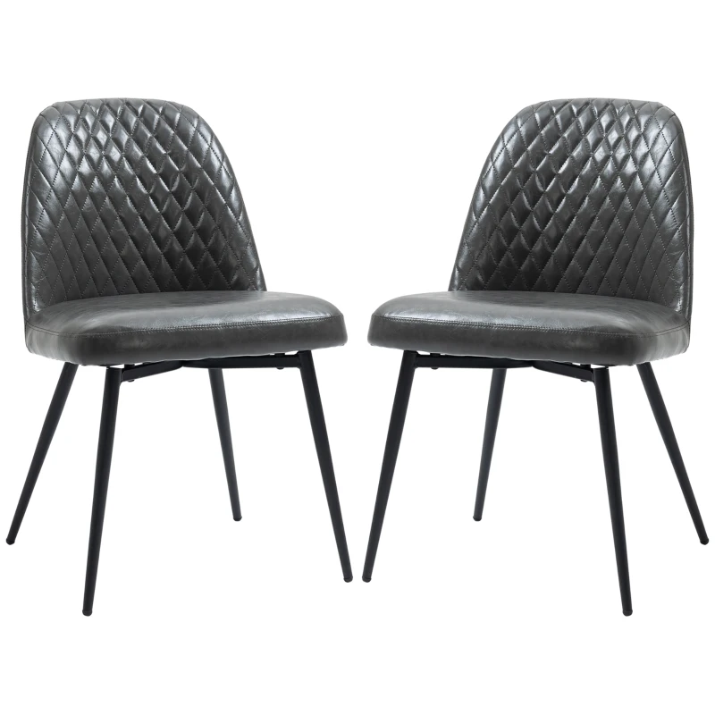 HOMCOM Dining Chairs Set of 2, Modern Kitchen Chairs with Faux Leather Upholstery and Steel Legs for Living Room, Dining Room, Bedroom, Dark Gray