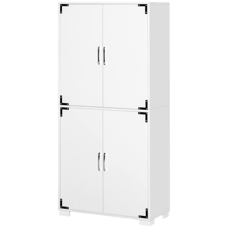 HOMCOM Industrial Kitchen Pantry Cabinet with 4 Doors and Storage Shelves, Freestanding Storage Cabinet, White