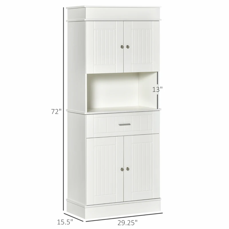 HOMCOM 72" Kitchen Pantry Cabinet, Freestanding Buffet with Hutch, Cupboard with Adjustable Shelf, Utility Drawer, 2 Door Cabinets and Countertop, White Wood Grain