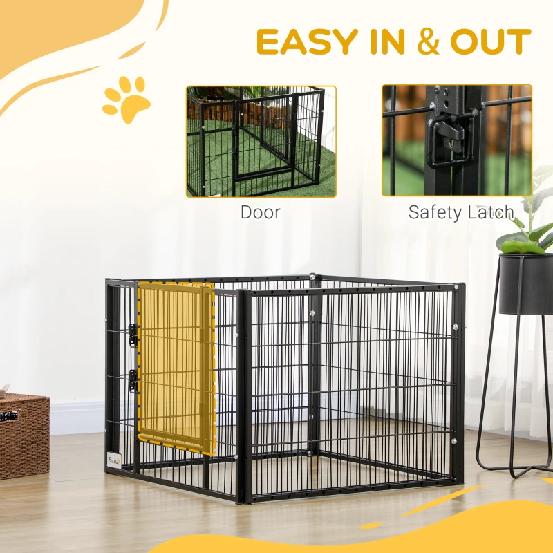PawHut 6 Panel Dog Playpen Dog Pen Metal Pet Fence for Outside Indoor, Adjustable Width, Heavy Duty Steel Frame, 32.5"-59"W x 24"D x 24''H Black